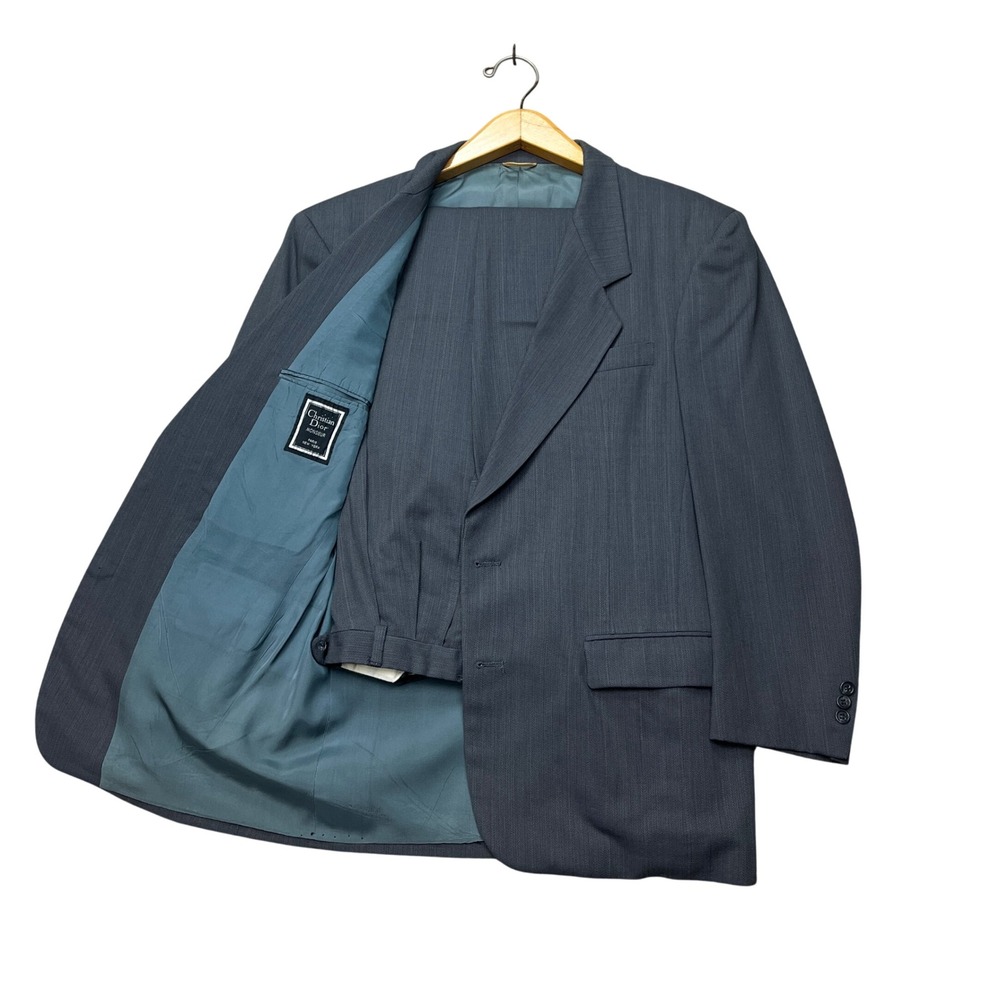 VTG 80s 90s Christian Dior Monsieur 2pc Suit Mens 40S Gray Pinstripe Wool Flaws